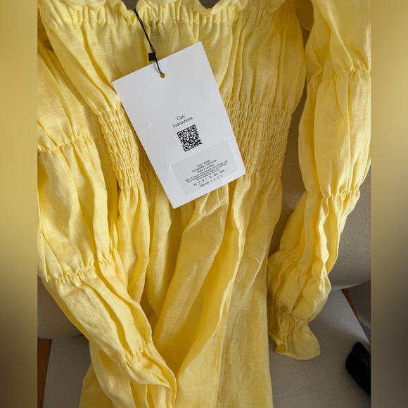 Yellow Puff-Sleeve Square-Neck Midi Dress - Picture 2 of 7